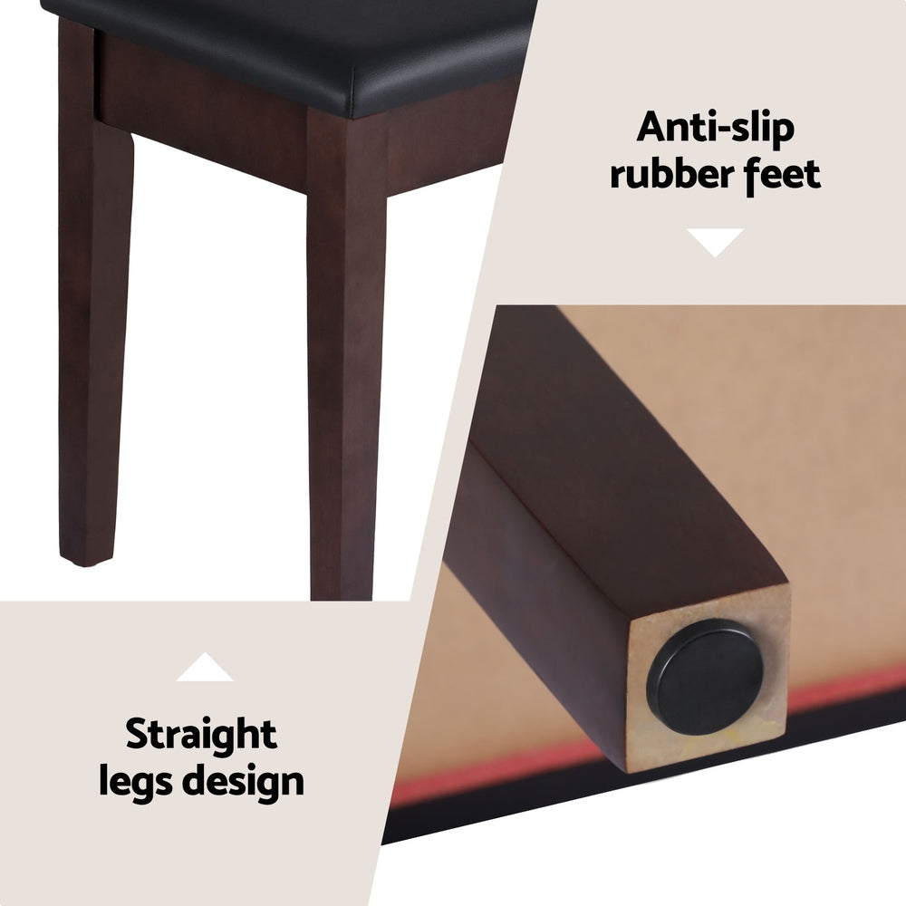 Alpha Wooden Piano Bench Stool Storage Brown PU Leather