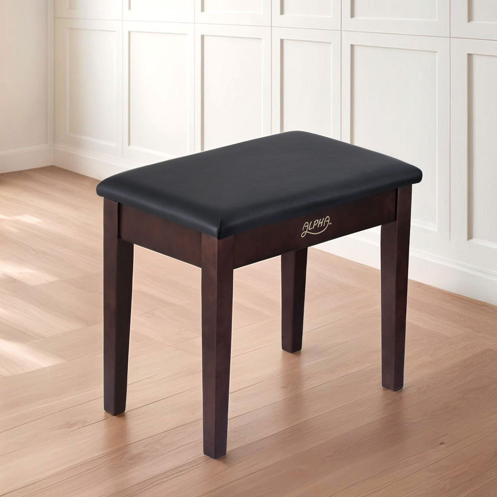 Alpha Wooden Piano Bench Stool Storage Brown PU Leather
