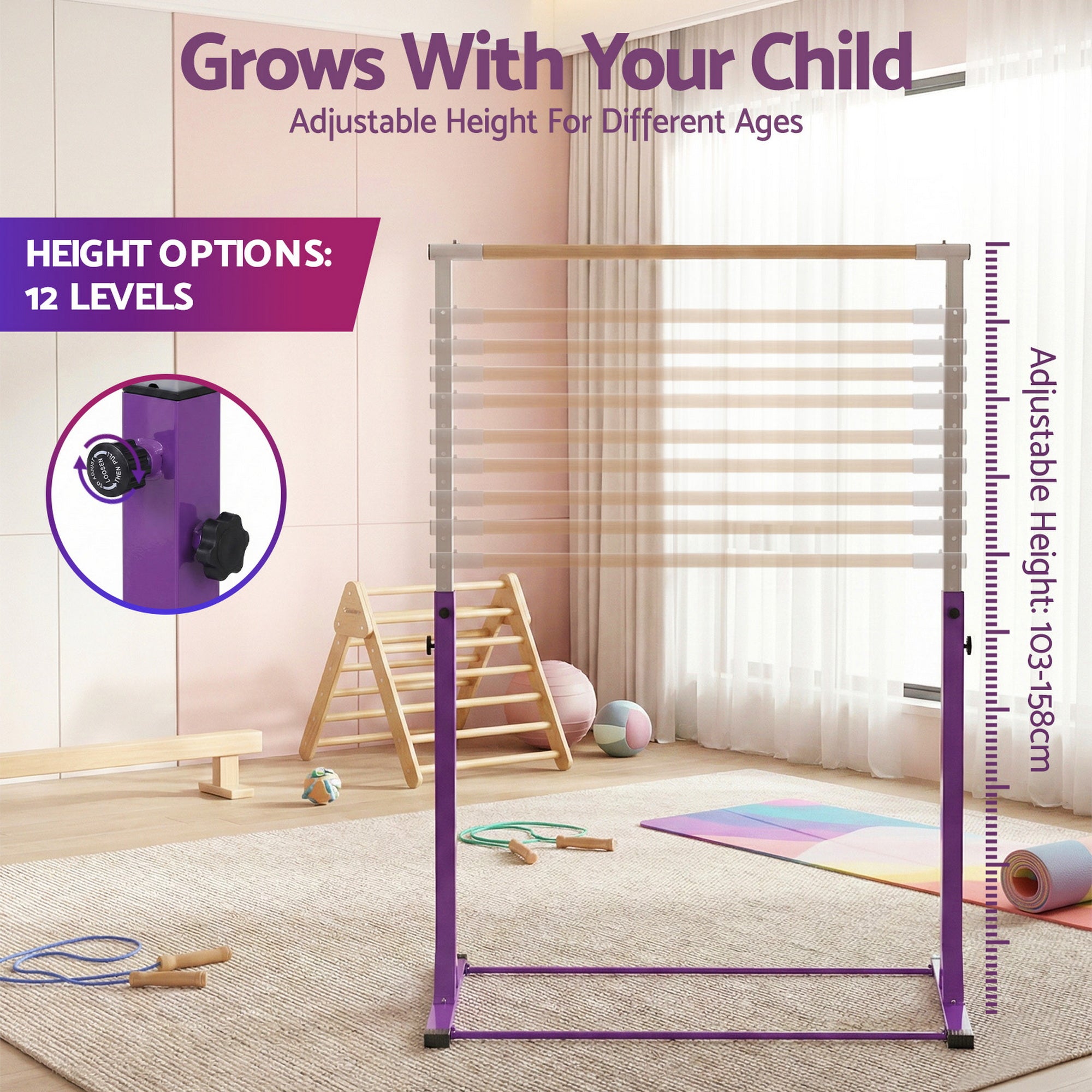 Everfit Kids Gymnastics Bar Pull Up Station Monkey Bar Adjustable Indoor Garden