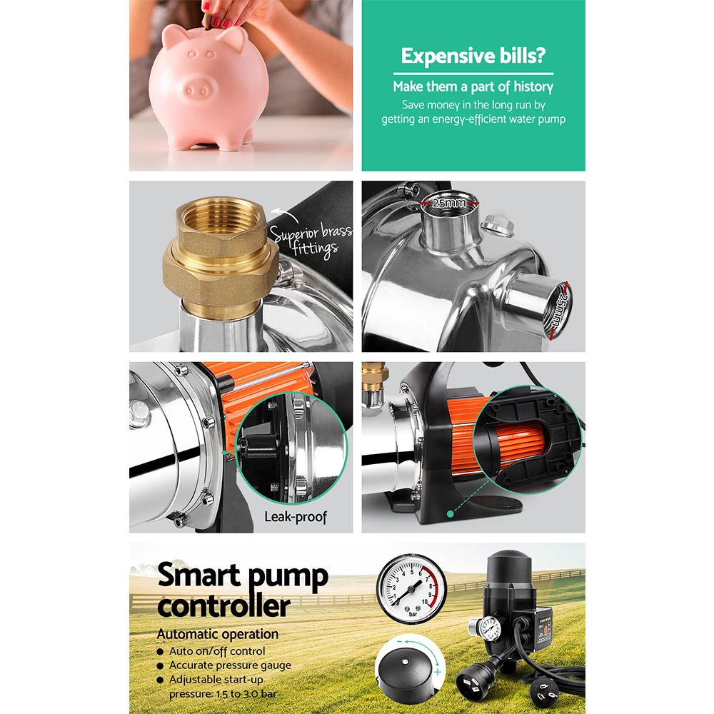Giantz Garden Water Pump 1500W High Pressure Black