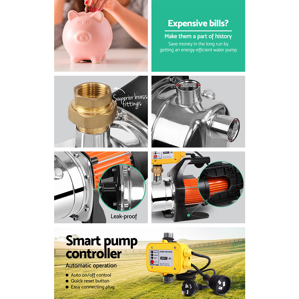 Giantz Garden Water Pump 1500W High Pressure Rain Tank Yellow