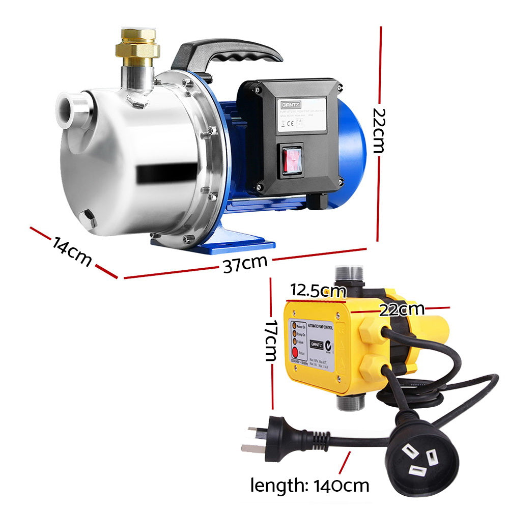 Giantz 4600L/H High Pressure Garden Water Pump Stainless Steel Jet with Controller