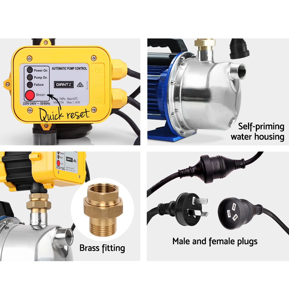 Giantz 4600L/H High Pressure Garden Water Pump Stainless Steel Jet with Controller