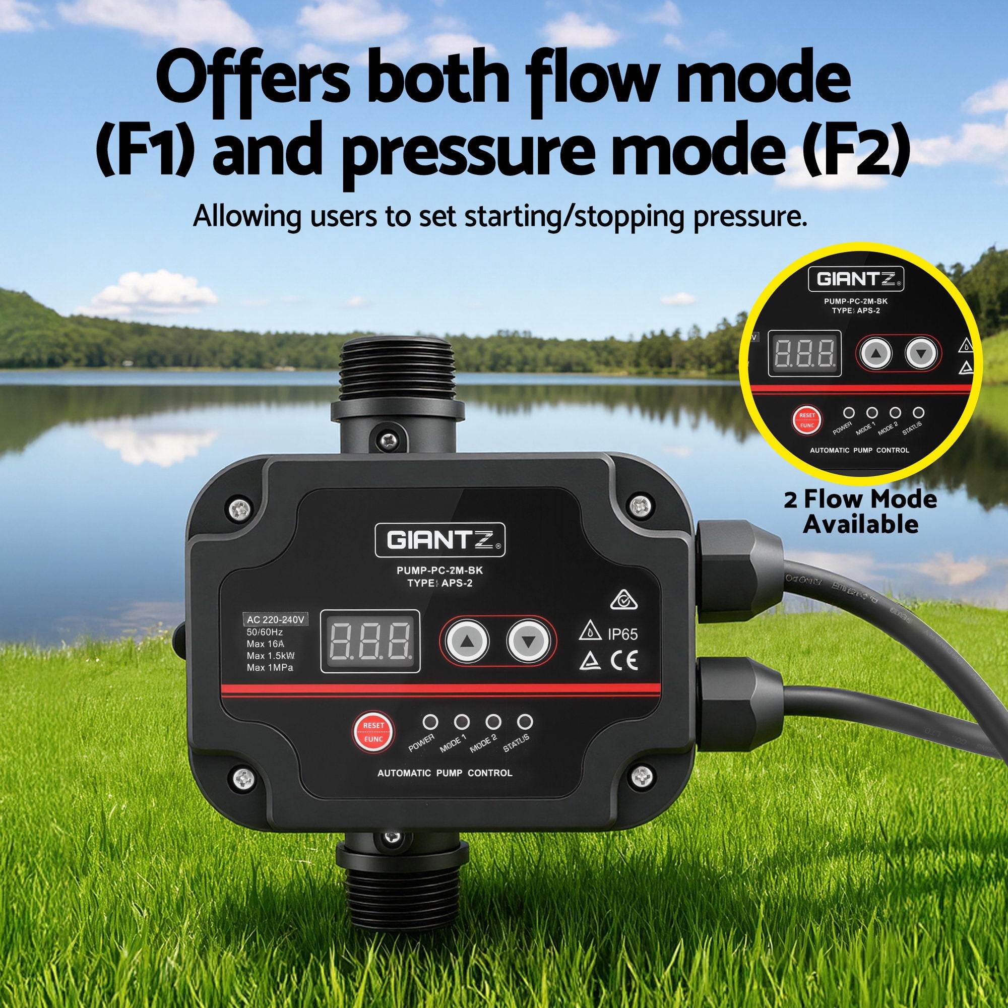 GIANTZ Digital Water Pump Controller 16A 1.5kW Max High Power Pressure Switch Adjustable 10Bar IP65