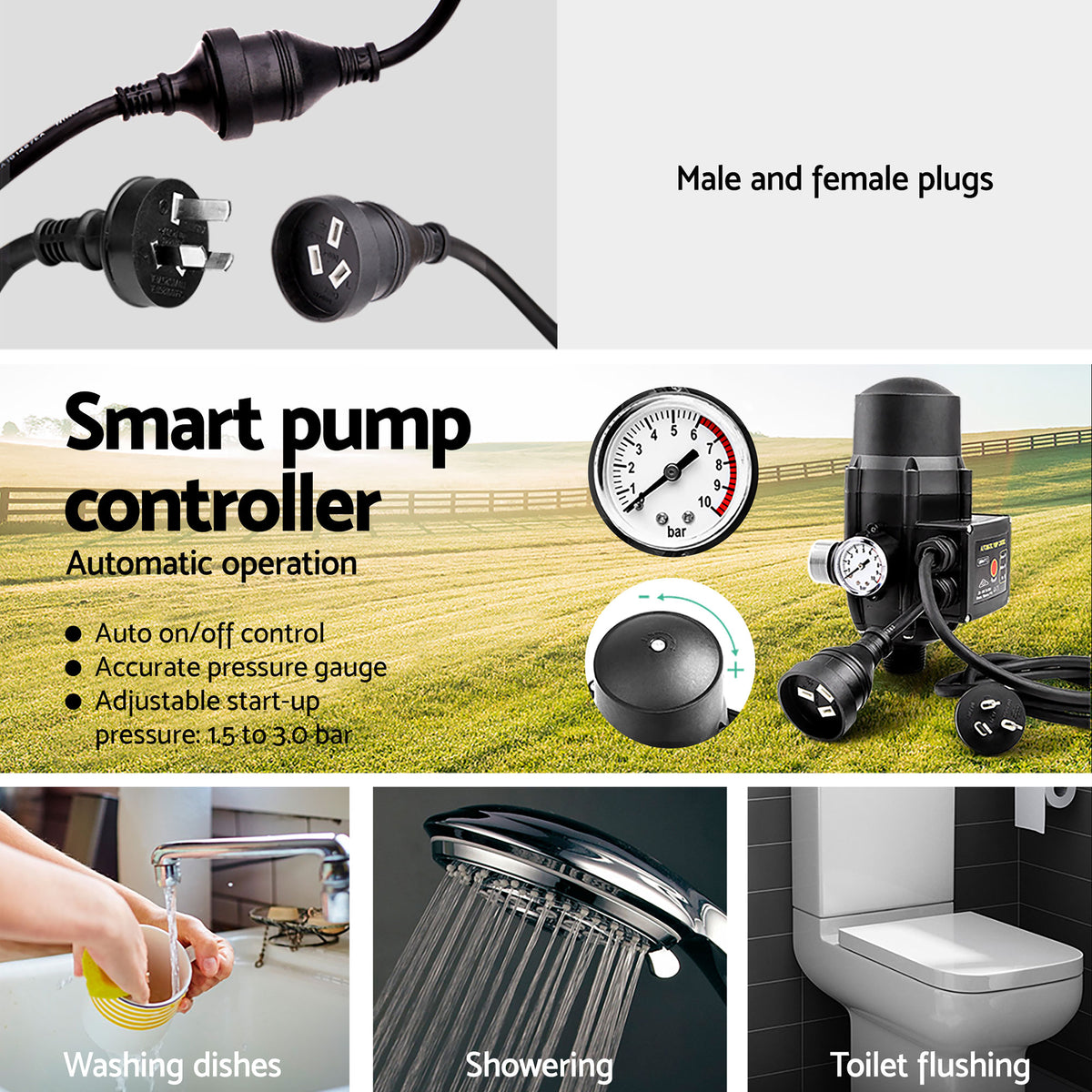 QB80 Peripheral Water Pump 750W Garden Irrigation Black