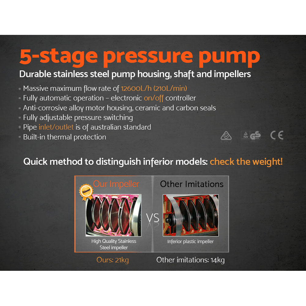 Giantz 1800W High Pressure Garden Water Pump 5-Stage Black
