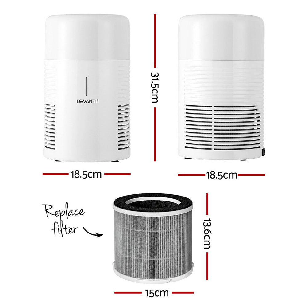 Devanti Home Air Purifier HEPA H11 Carbon Filter White