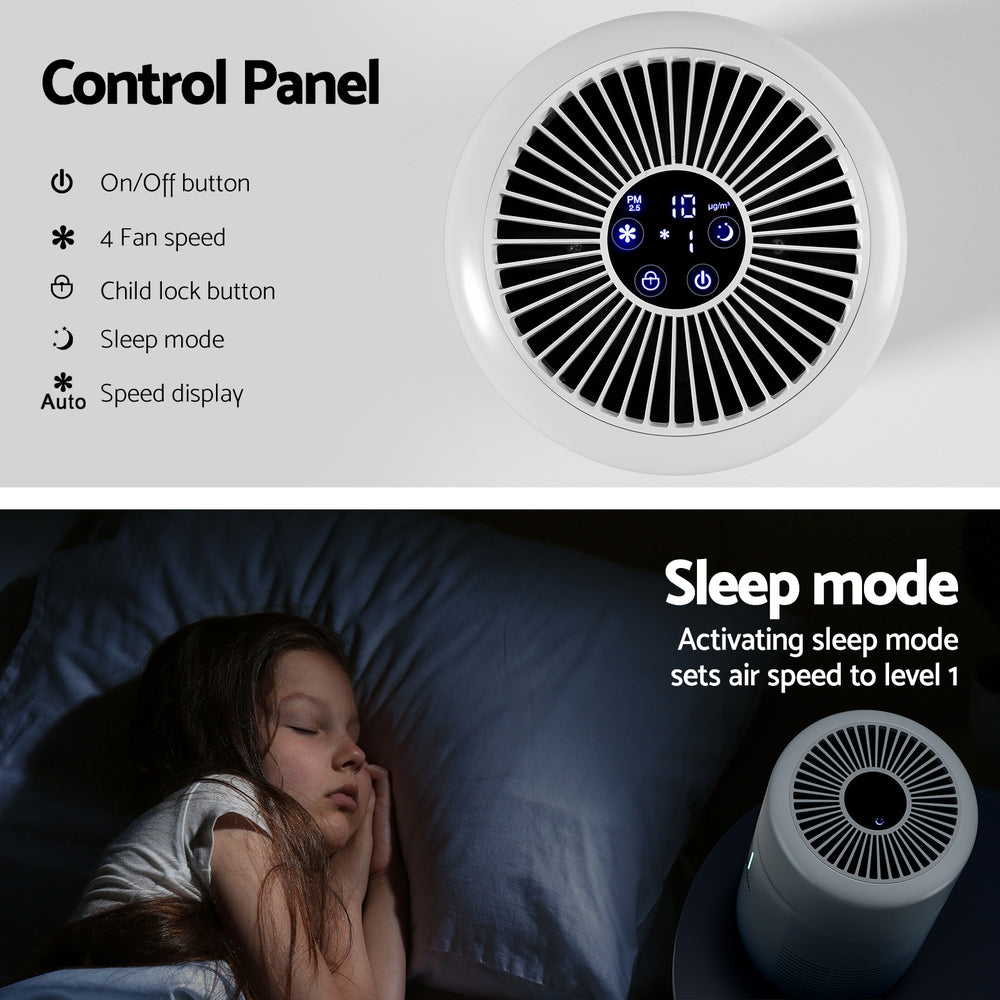 Devanti Home Air Purifier HEPA Filter Dust Sensor PM2.5 Remover White