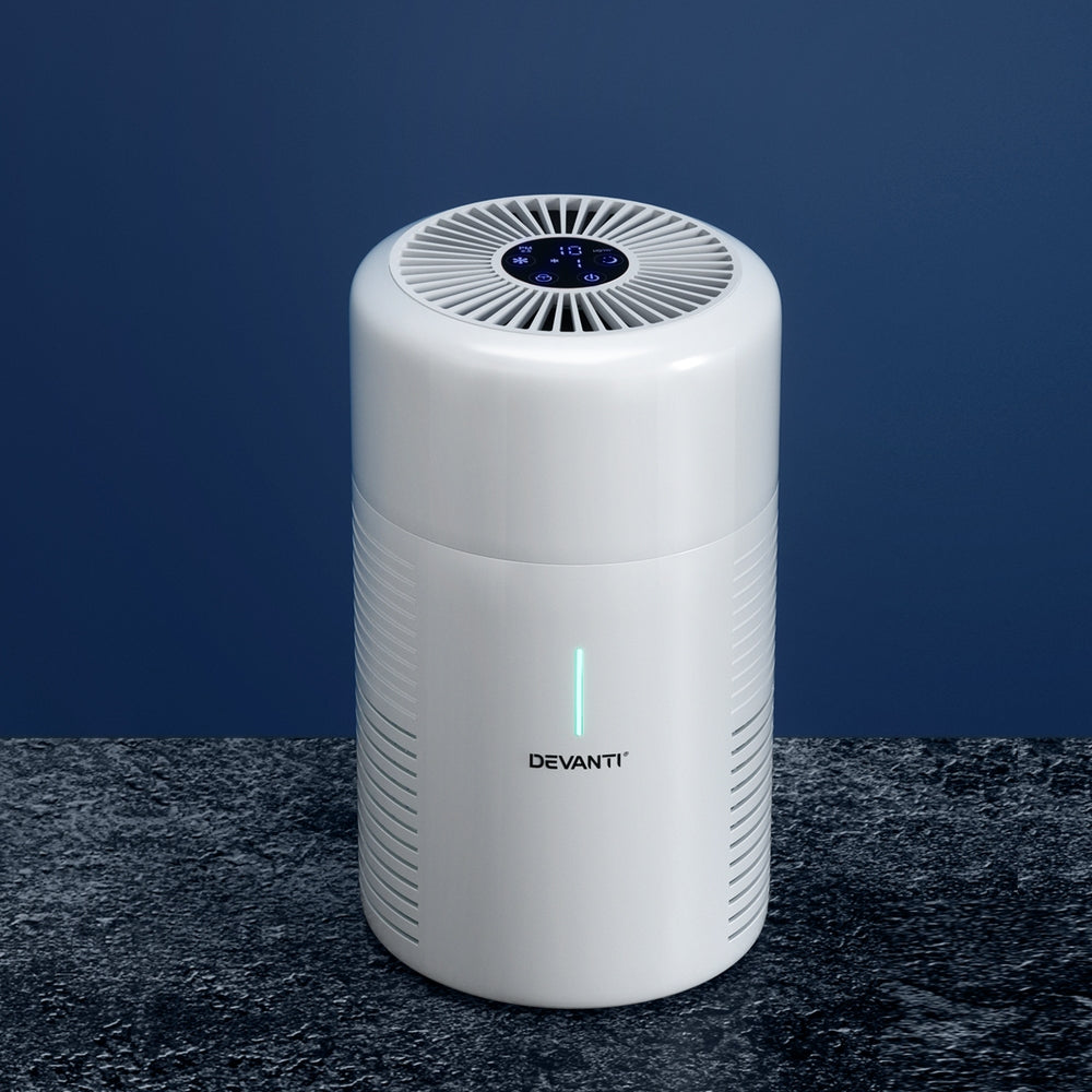 Devanti Home Air Purifier HEPA Filter Dust Sensor PM2.5 Remover White