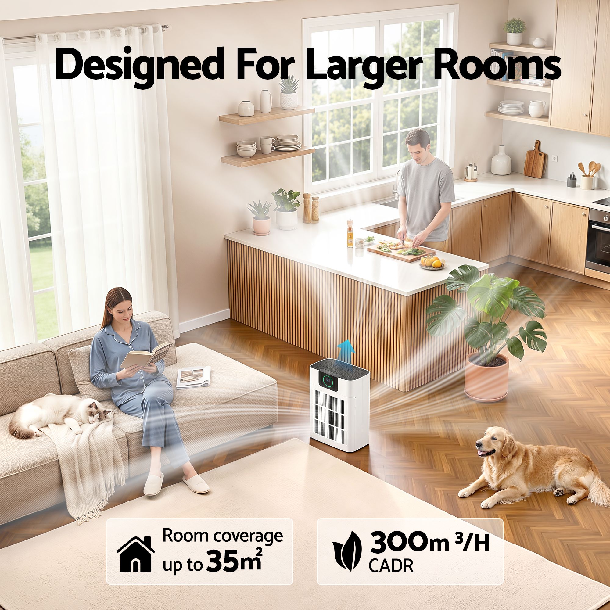 Devnati Pet Air Purifier 3 Stage HEPA Filter Cleaner PM25 Display Cat Dog Hair White