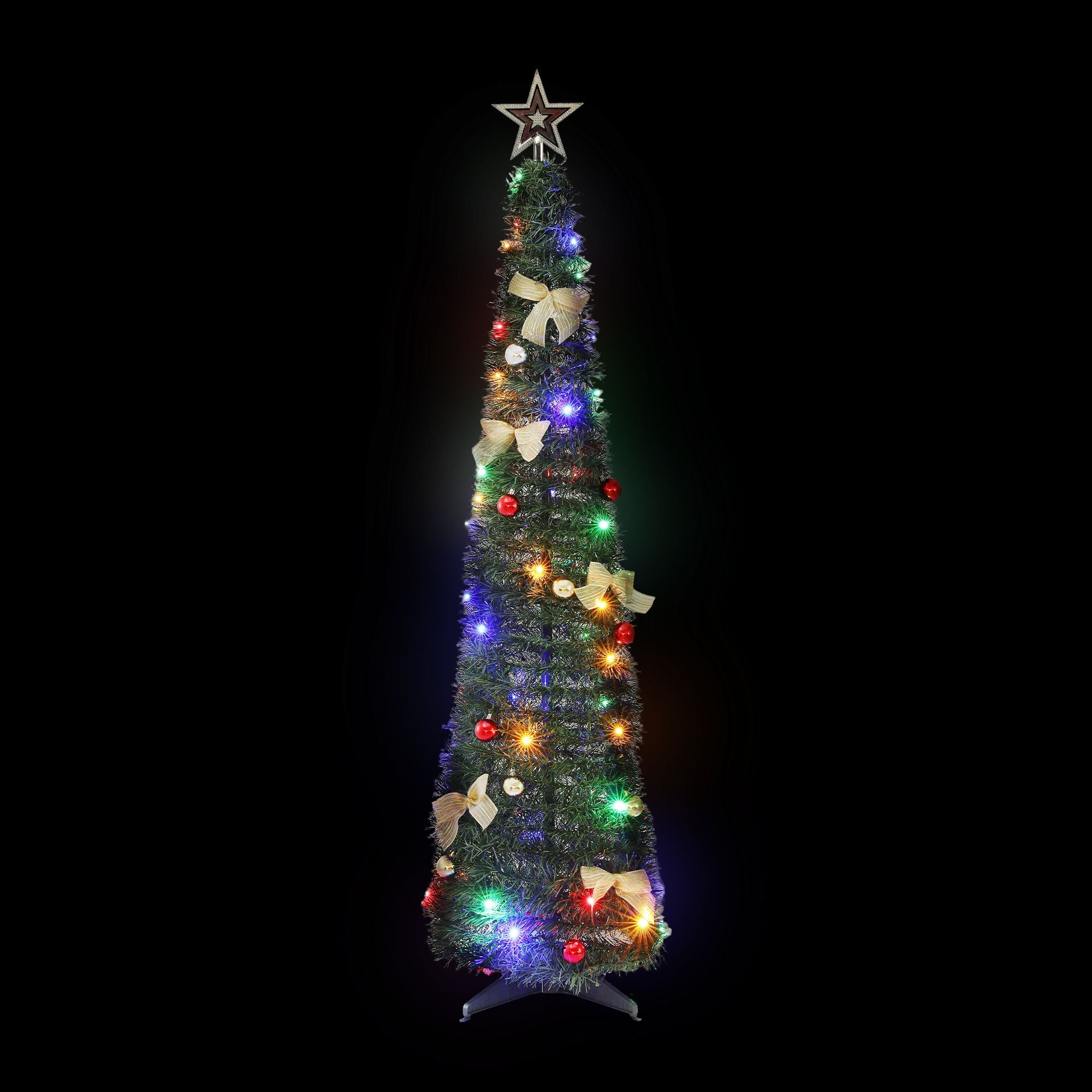 Jingle Jollys Pop Up Christmas Tree Pre Decorated Multicolour LED 155cm