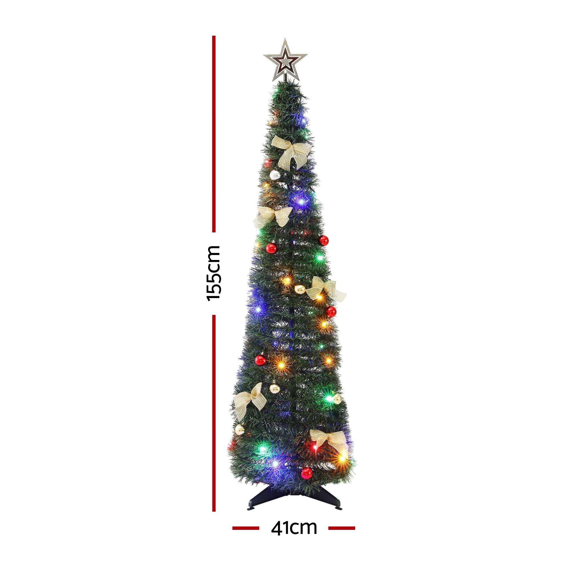 Jingle Jollys Pop Up Christmas Tree Pre Decorated Multicolour LED 155cm
