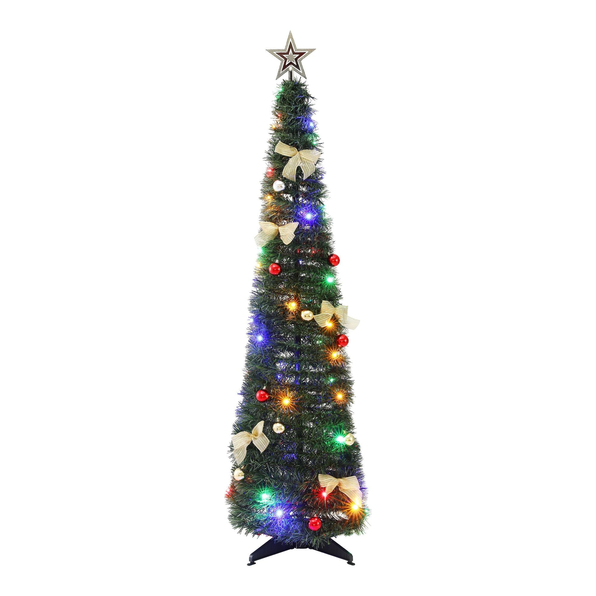 Jingle Jollys Pop Up Christmas Tree Pre Decorated Multicolour LED 155cm