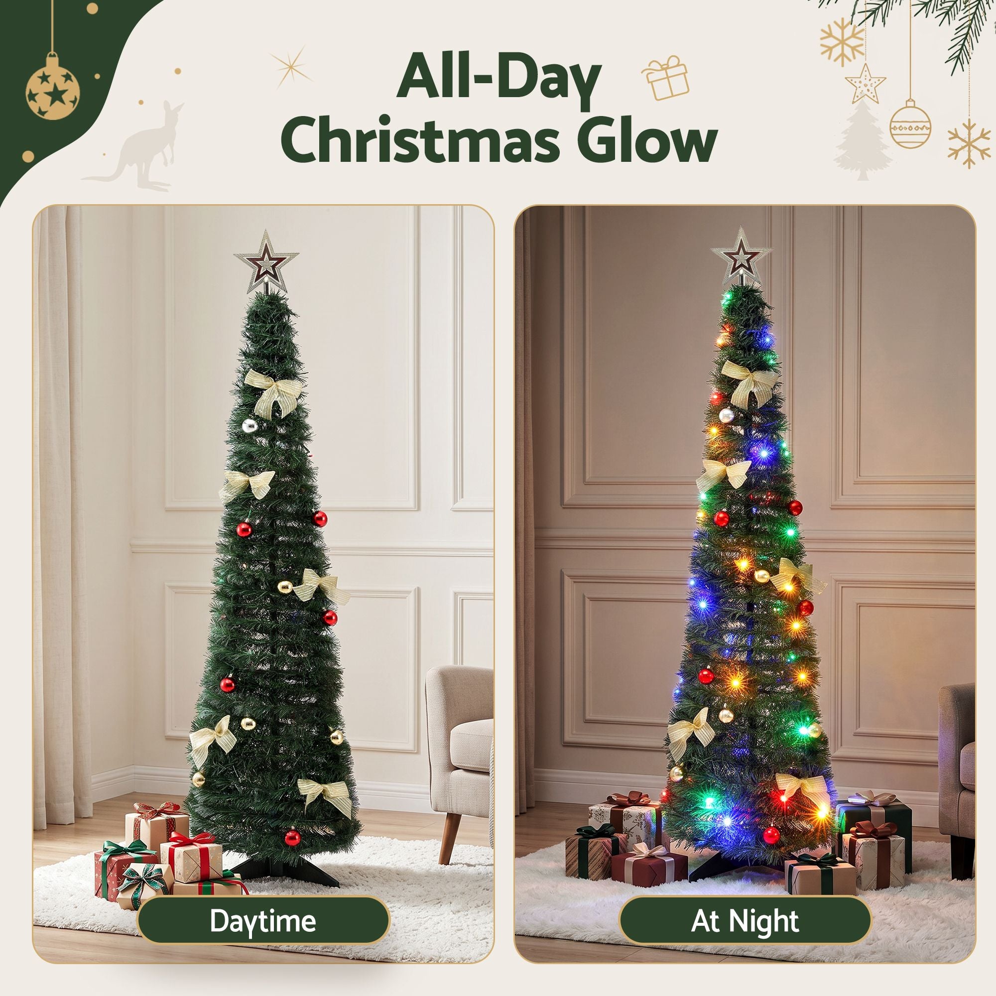 Jingle Jollys Pop Up Christmas Tree Pre Decorated Multicolour LED 155cm