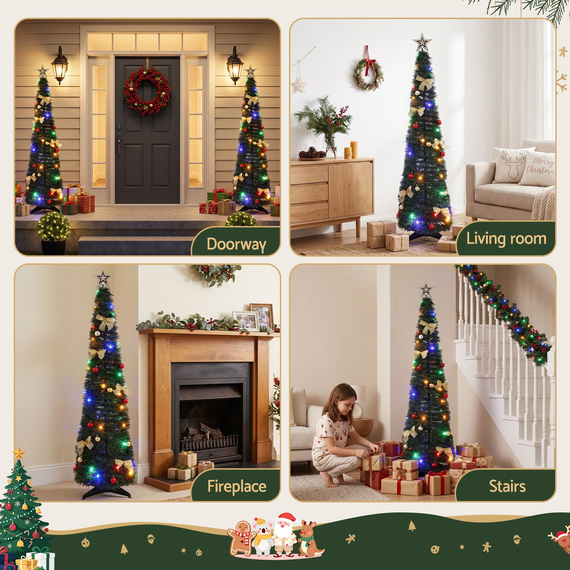 Jingle Jollys Pop Up Christmas Tree Pre Decorated Multicolour LED 155cm