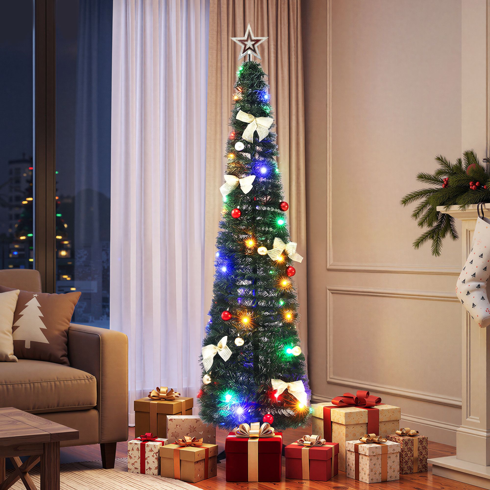 Jingle Jollys Pop Up Christmas Tree Pre Decorated Multicolour LED 155cm