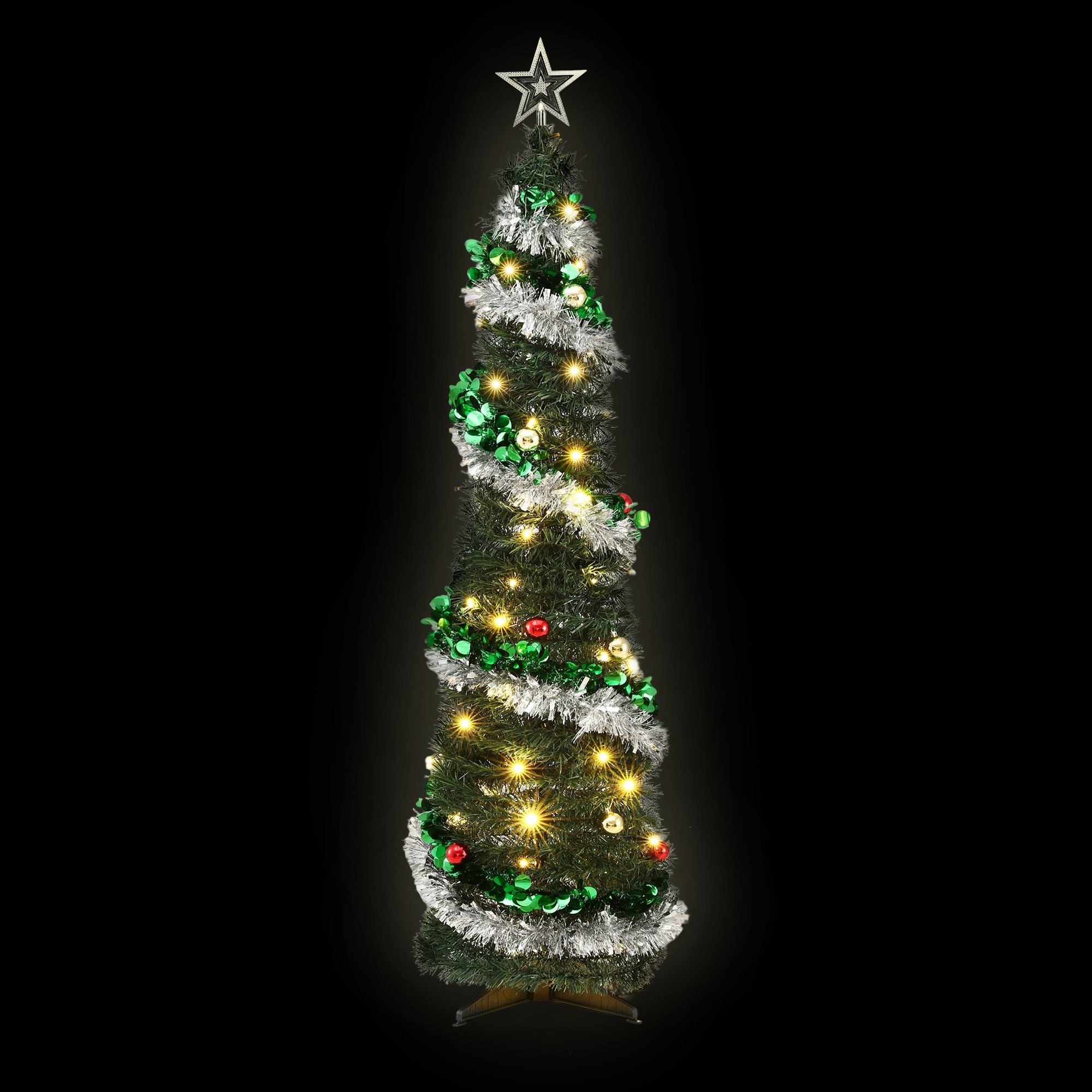 Jingle Jollys Pop Up Christmas Tree Pre Decorated Warm White LED 155cm