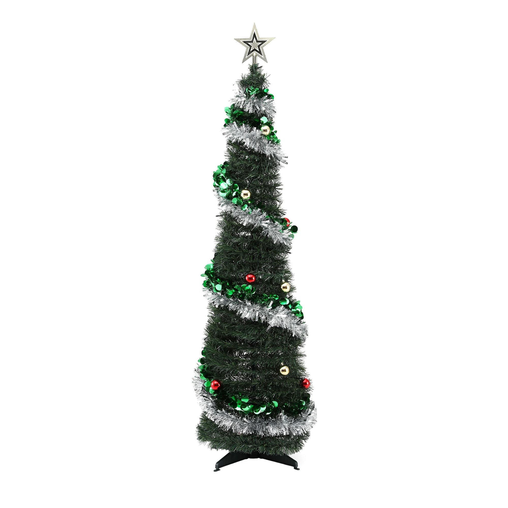 Jingle Jollys Pop Up Christmas Tree Pre Decorated Warm White LED 155cm