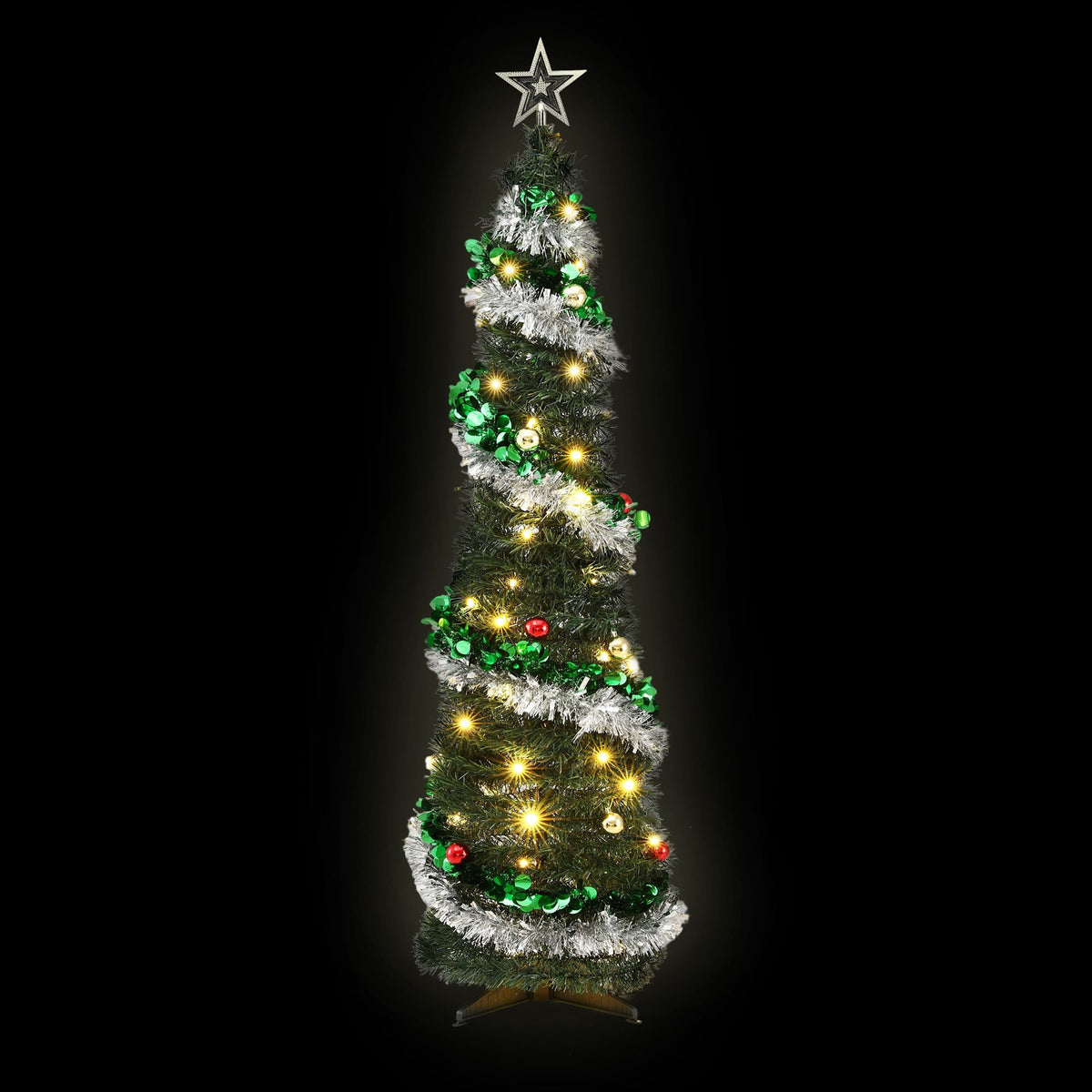 Jingle Jollys 155cm Pop Up Christmas Tree Pre Decorated Warm White LED
