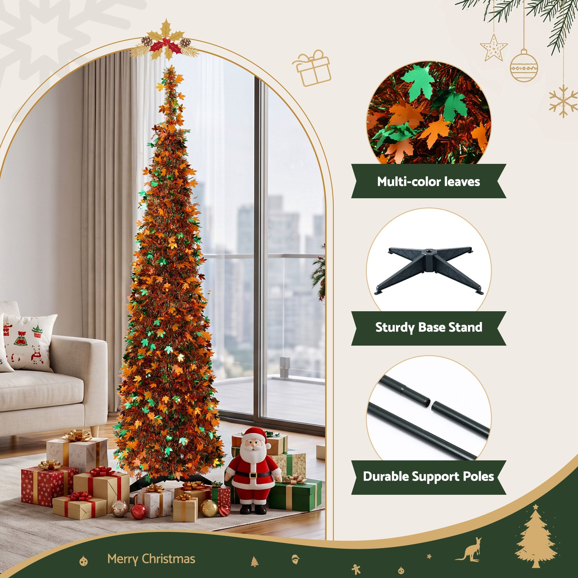 Jingle Jollys 160cm Pop Up Christmas Tree Artificial Christmas Tree Golden Maple Leaf