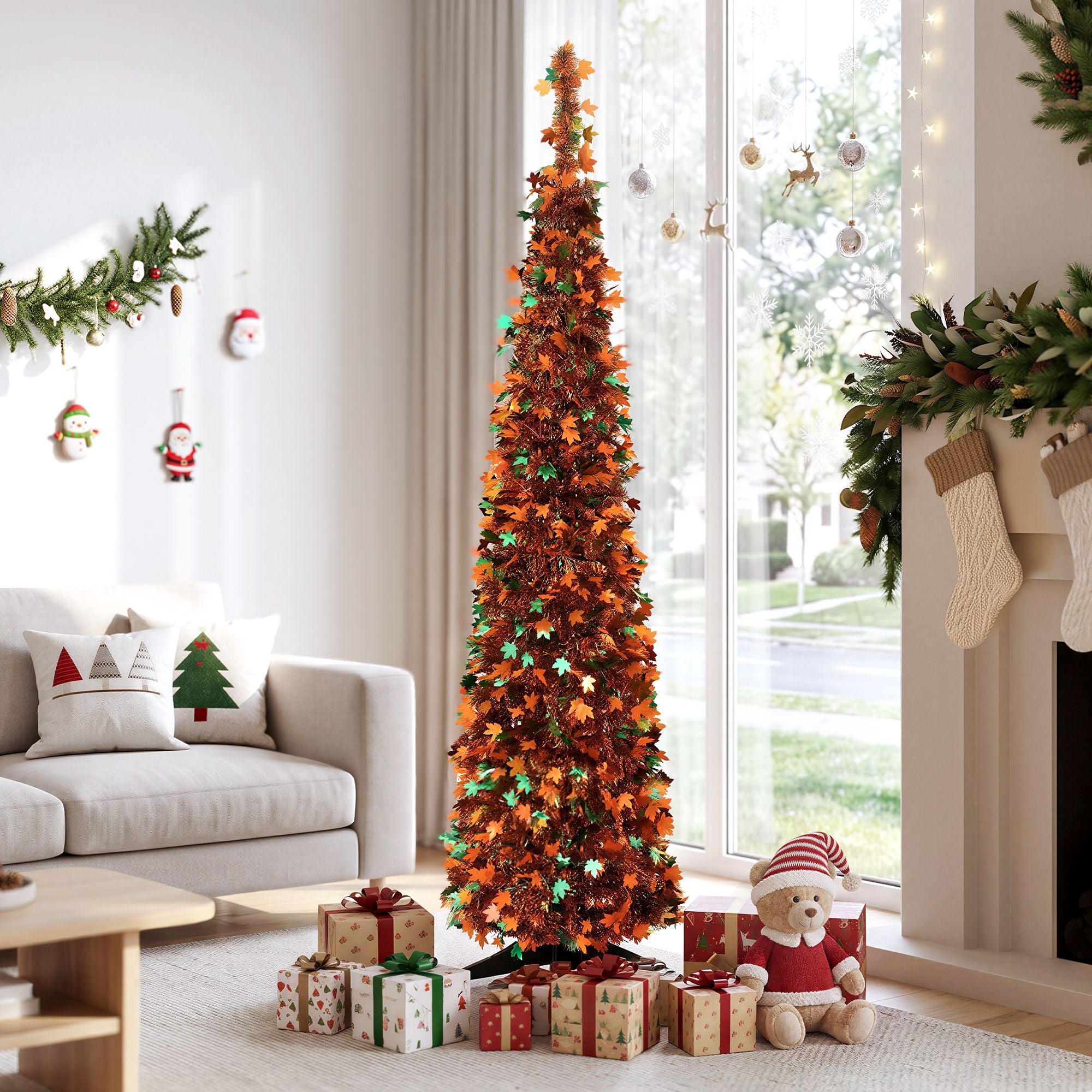Jingle Jollys 160cm Pop Up Christmas Tree Artificial Christmas Tree Golden Maple Leaf