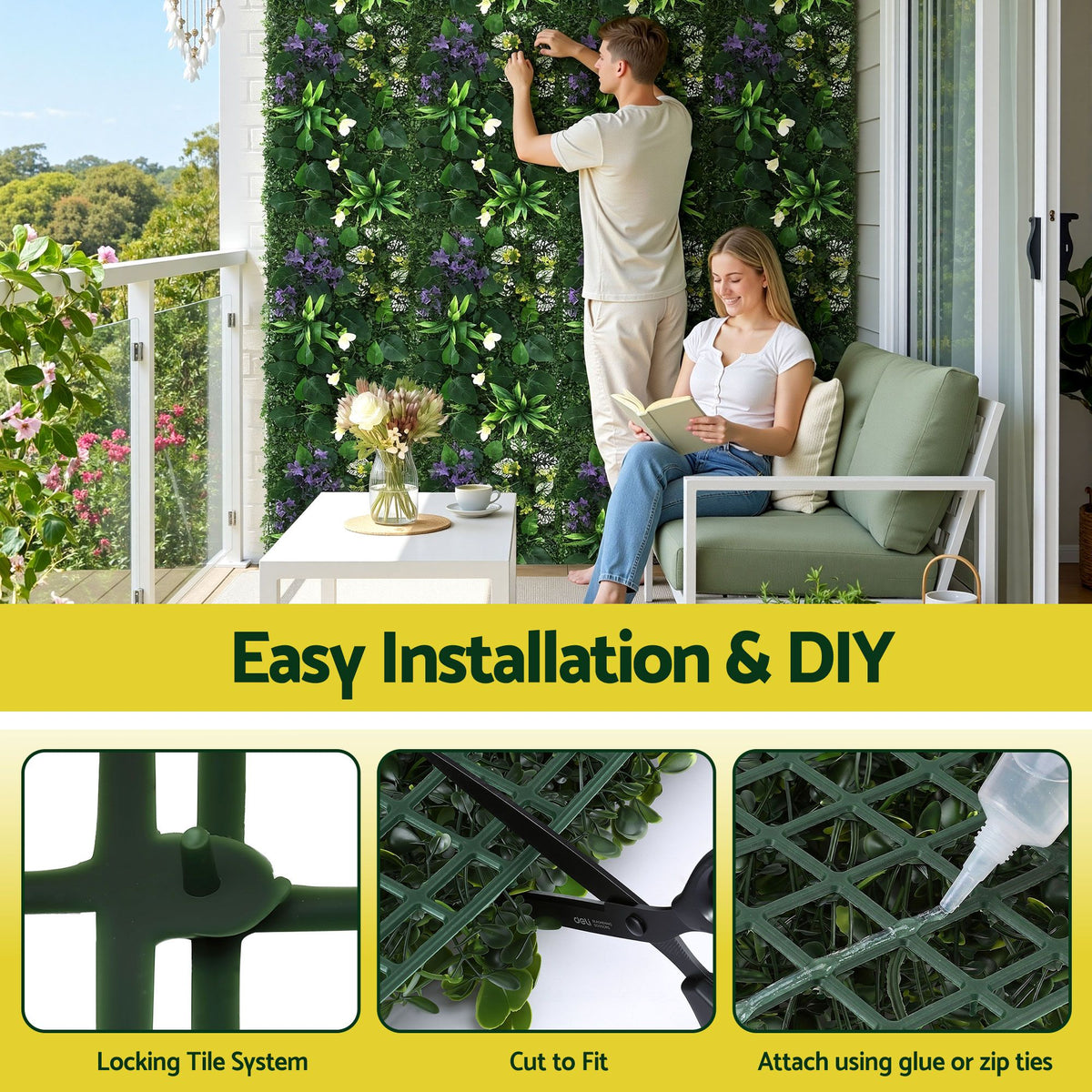 Gardeon 4 Piece Artificial Plant Wall Panel Set 40x60cm Green