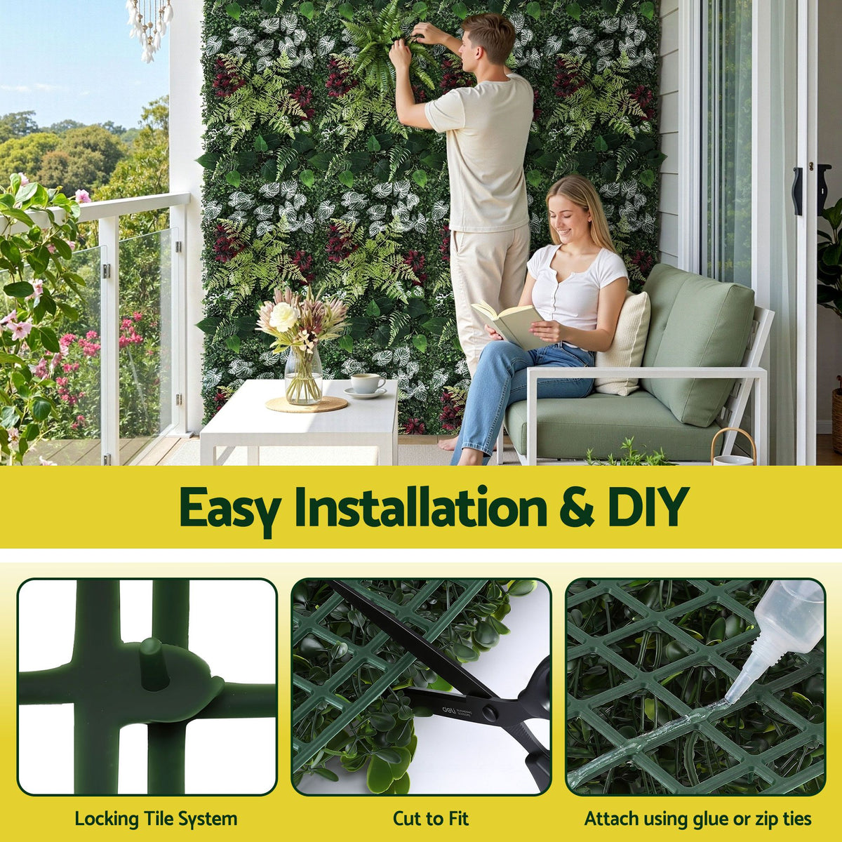Gardeon 4PCS Artificial Plant Wall Panels 40x60cm Boxwood Green