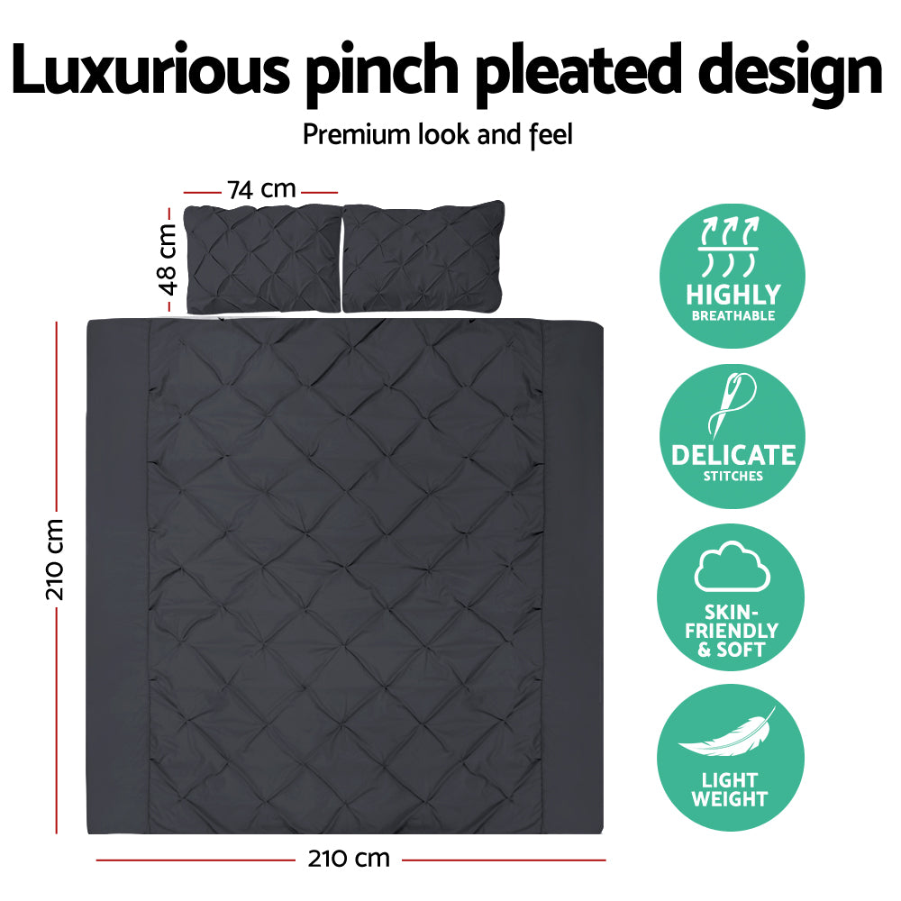 Diamond Pinch Queen Quilt Cover Set Black