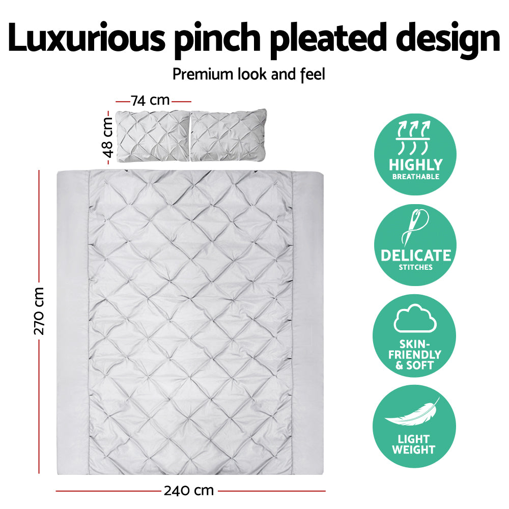 Giselle Super King Quilt Cover Set Diamond Pintuck Grey