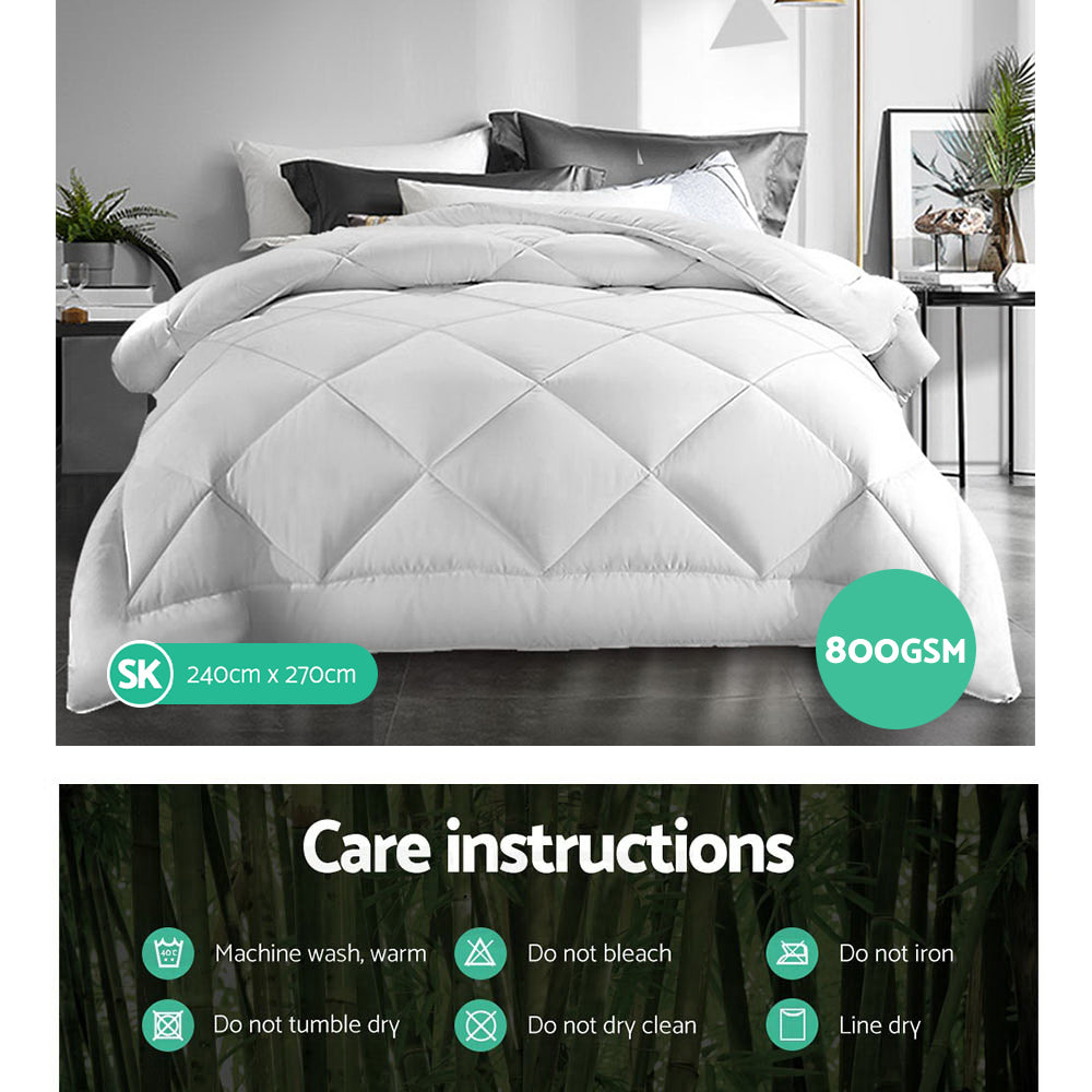 Giselle Super King Quilt Bamboo Microfibre 800GSM White