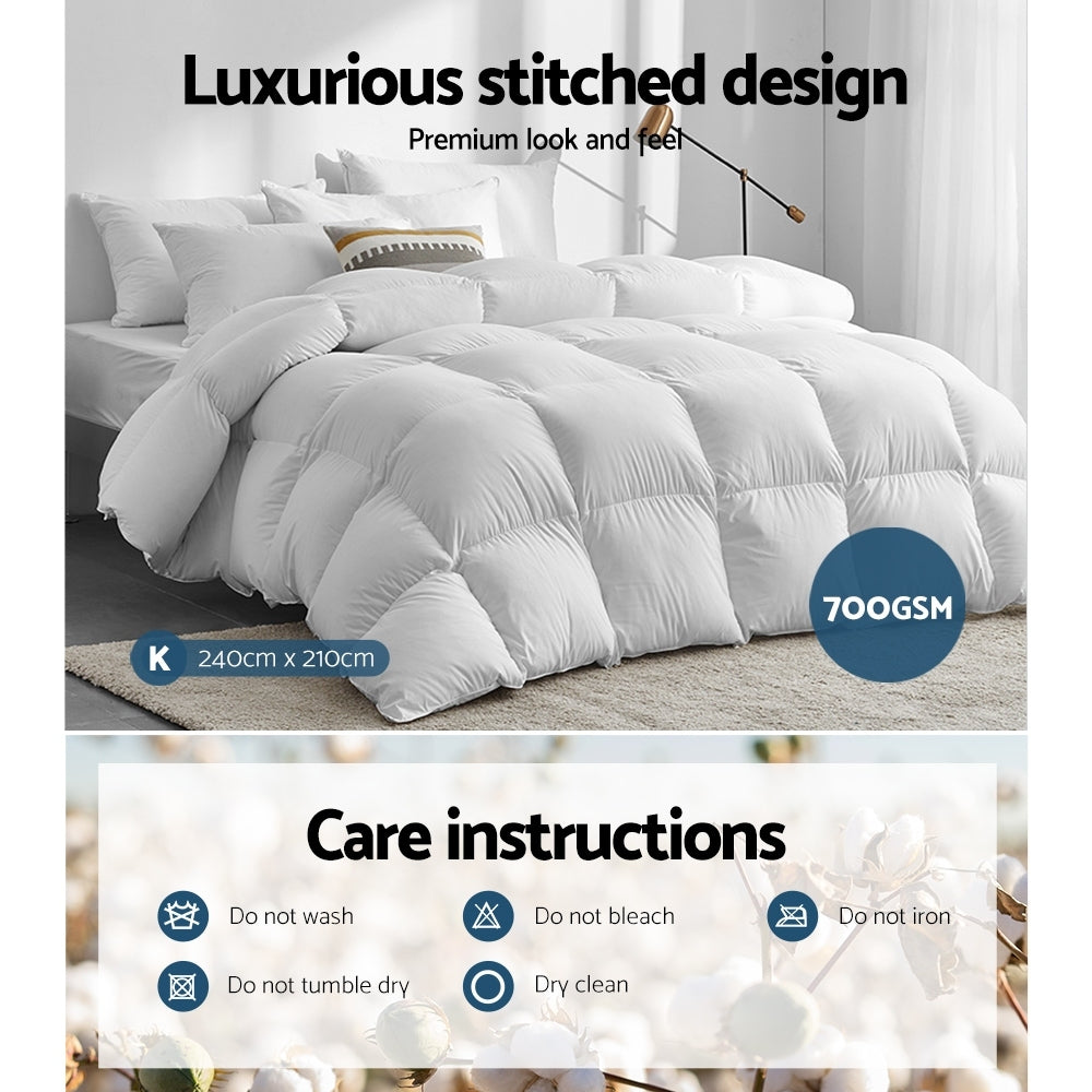 Giselle King Quilt 700GSM Duck Down Feather White