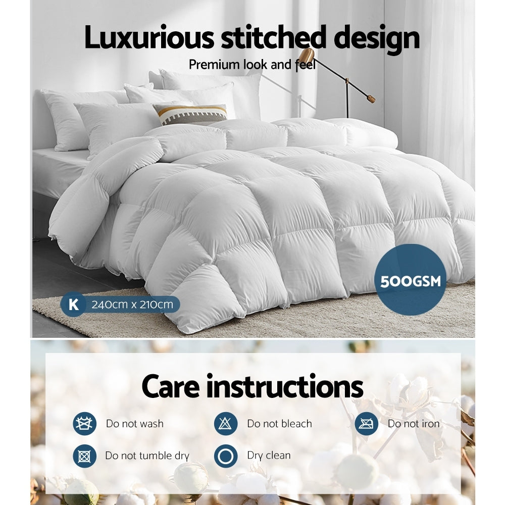 Giselle King Duck Down Feather Quilt 500GSM White