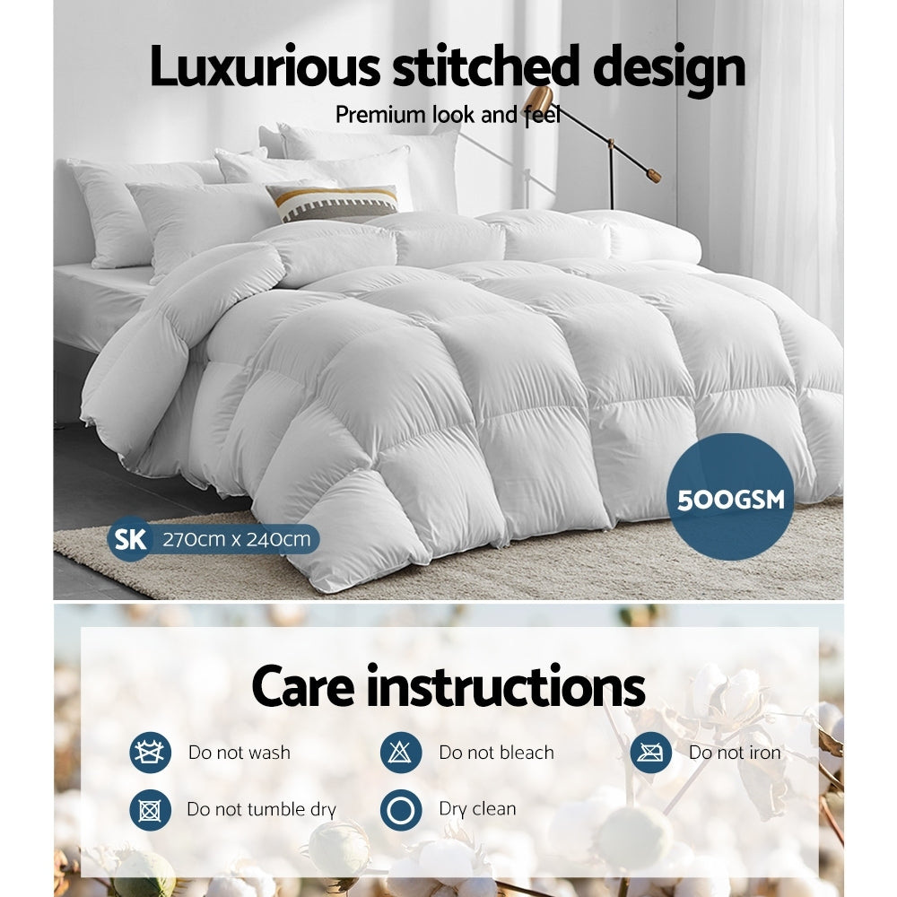 Giselle Super King Duck Down Feather Quilt 500GSM White