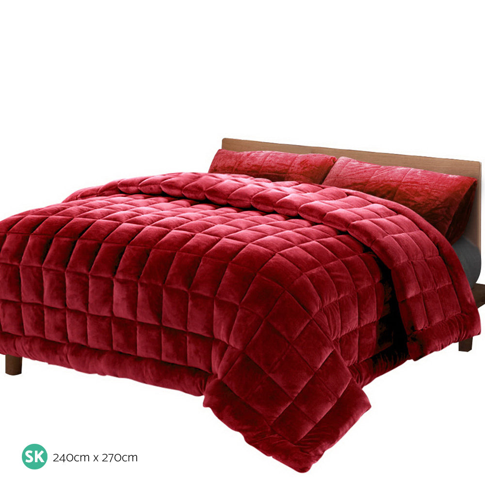 Giselle Super King Faux Mink Quilt Burgundy Winter Weight