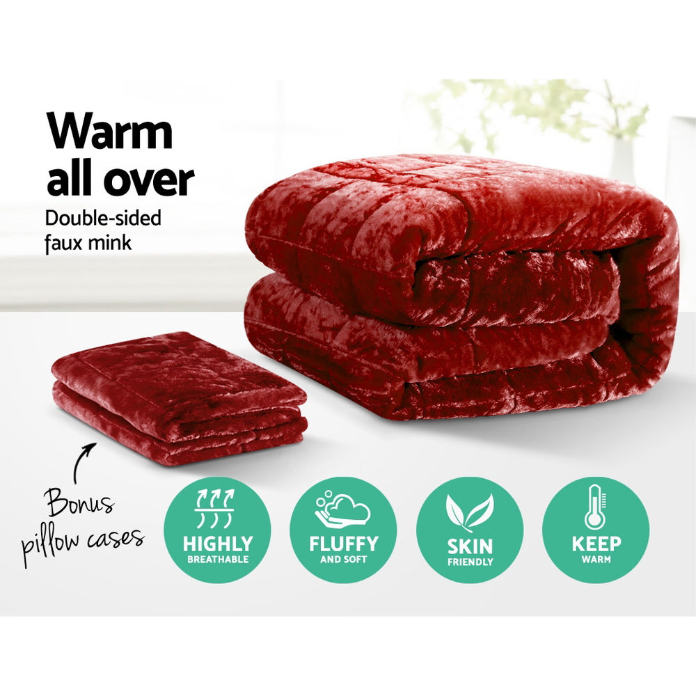 Giselle Super King Faux Mink Quilt Burgundy Winter Weight
