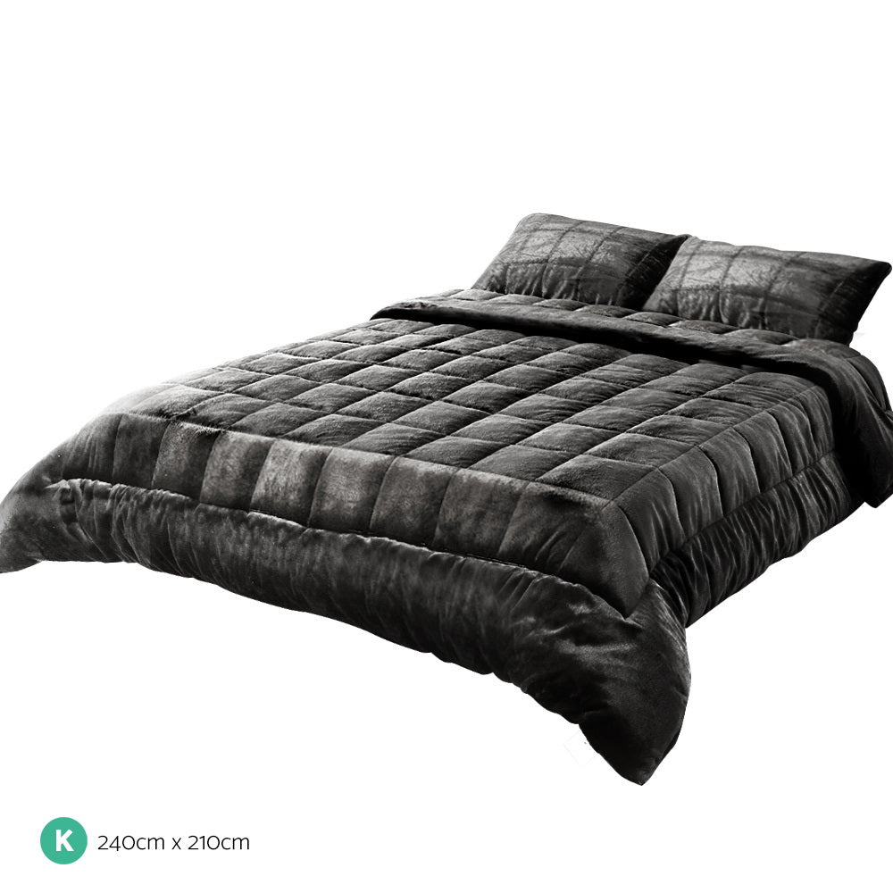 Giselle King Quilt Faux Mink Charcoal Winter Weight