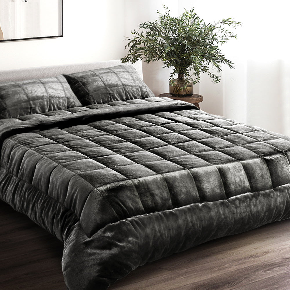Giselle King Quilt Faux Mink Charcoal Winter Weight