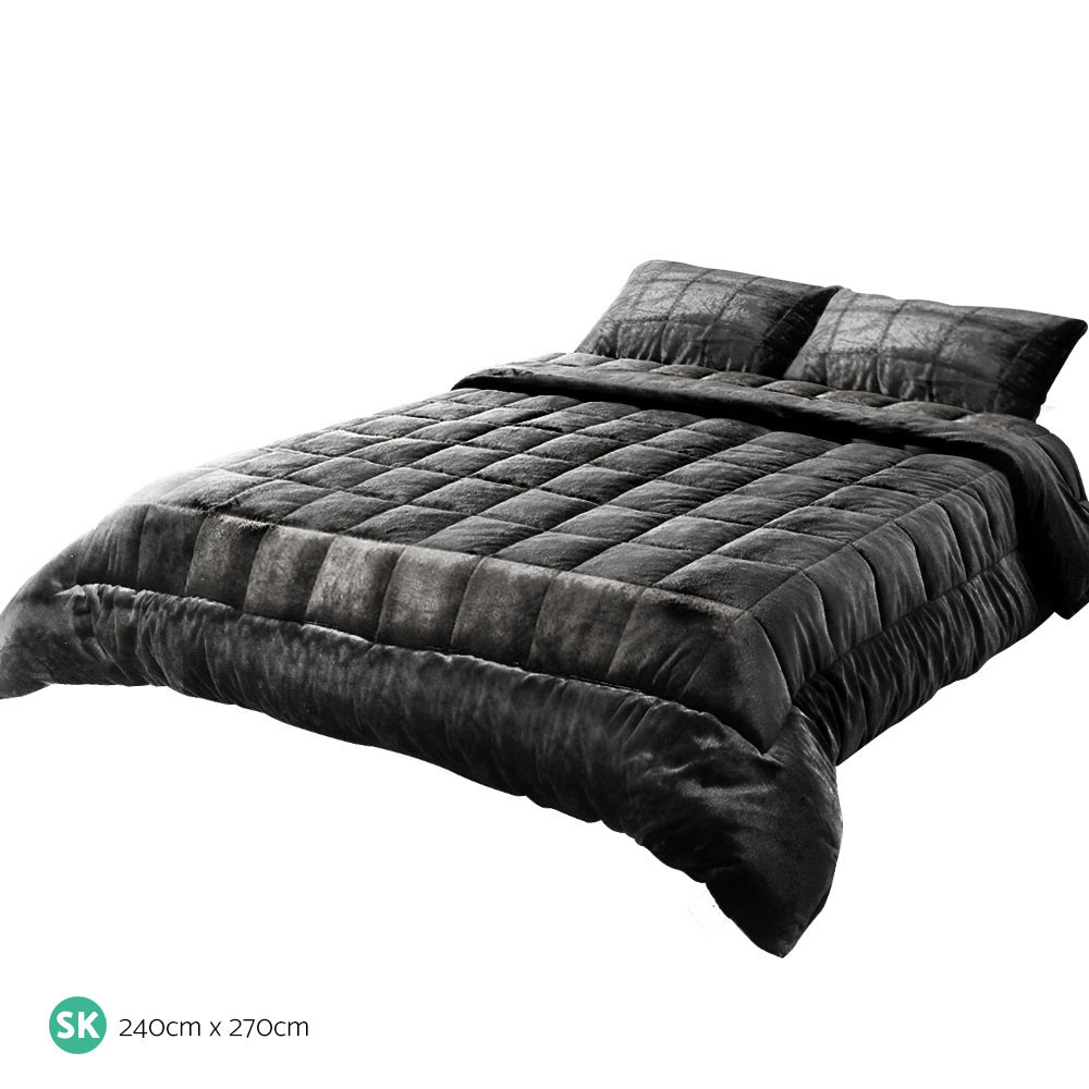 Giselle Bedding Super King Quilt Faux Mink Charcoal