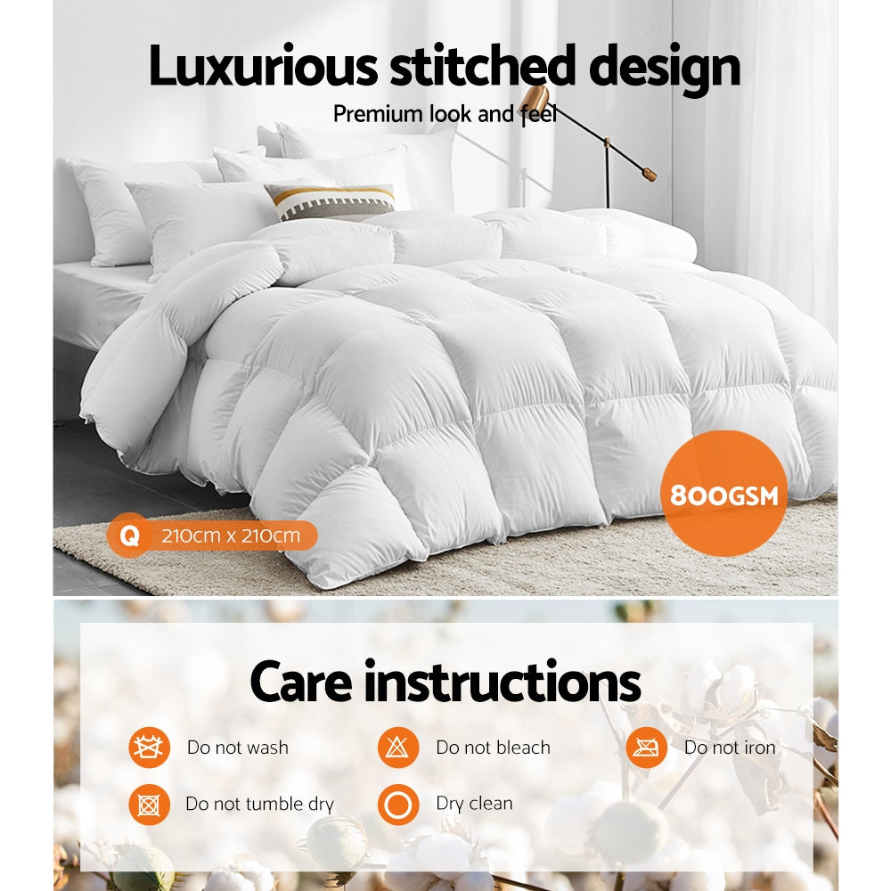 Giselle Queen Quilt 800GSM Goose Down Feather White