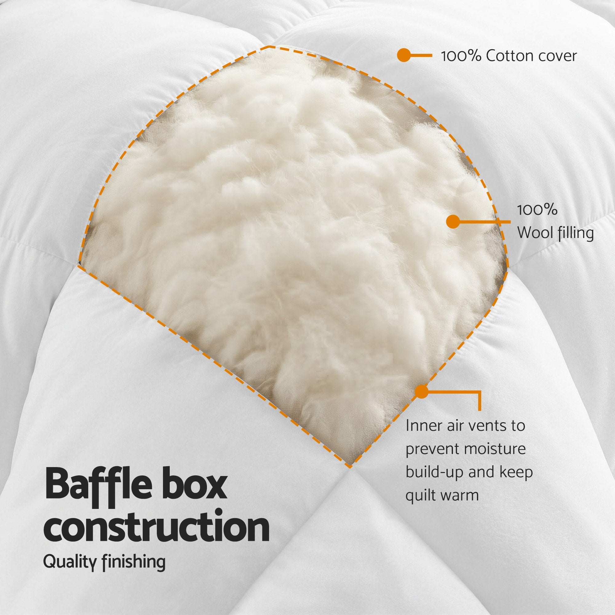 Giselle Bedding Wool Quilt 800GSM Extra Thick King Winter Doona Baffle Box Construction 100% Wool Filling