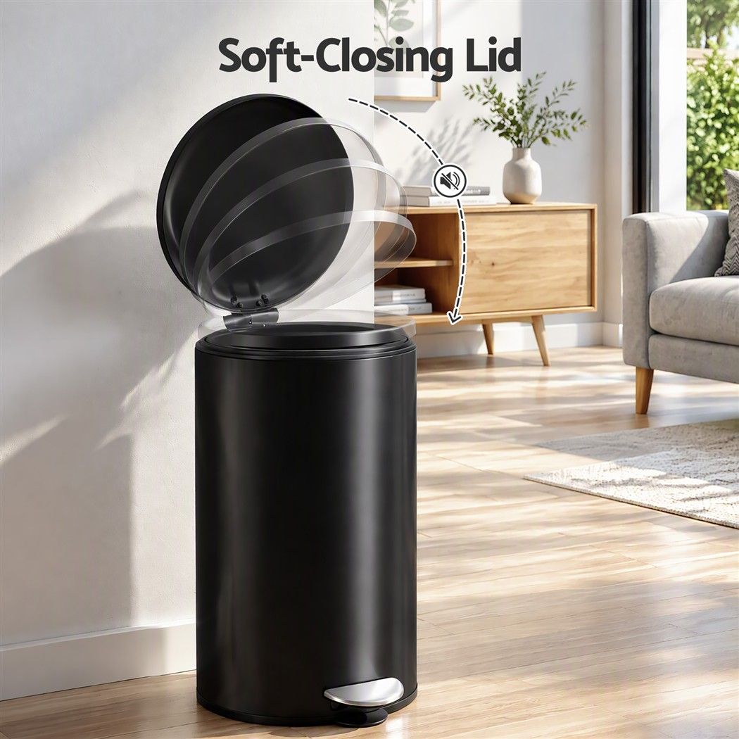Cefito 12L Pedal Bin Rubbish Waste Bin Soft Close Lid Kitchen Bathroom Black