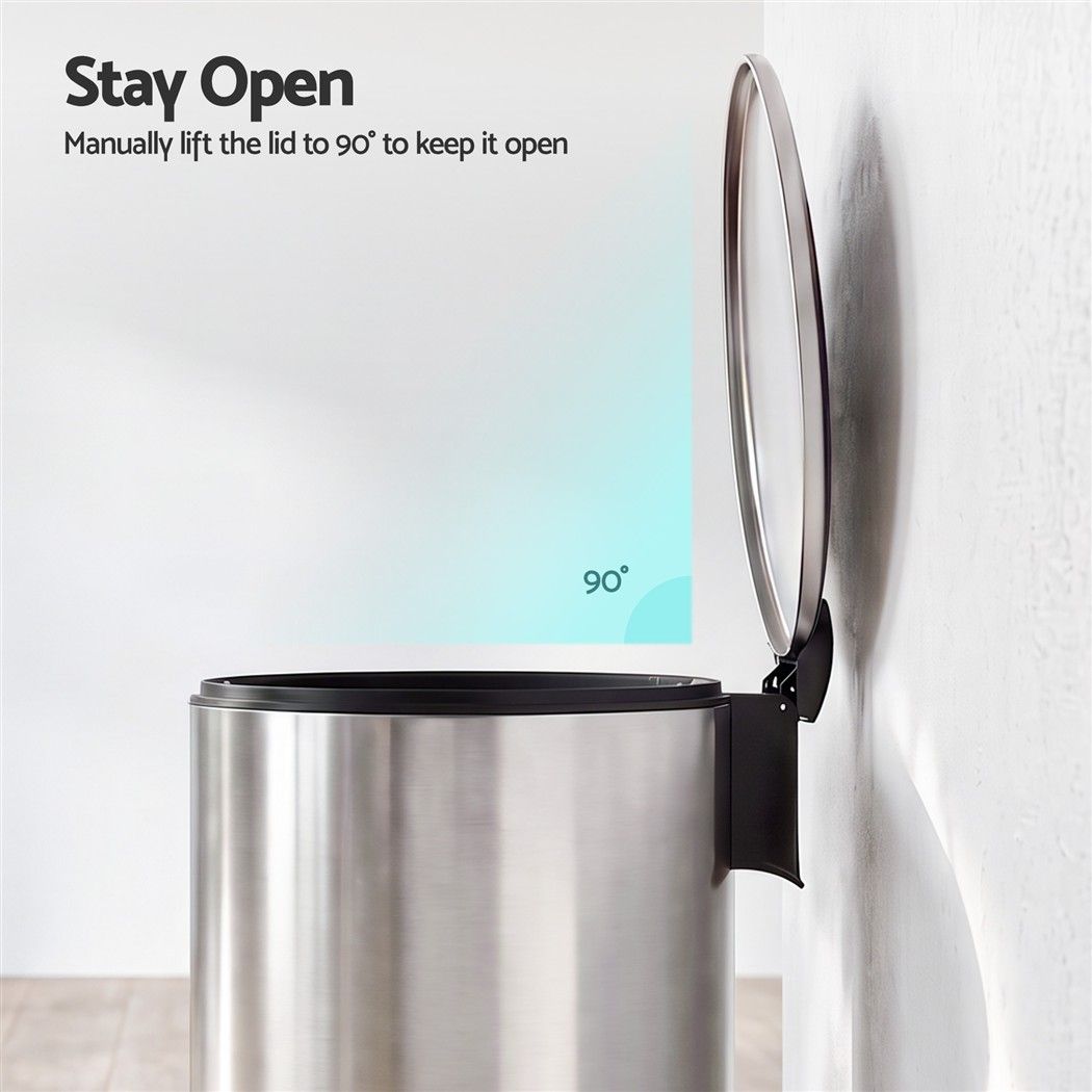 Cefito 12L Pedal Bin Rubbish Waste Bin Soft Close Lid Kitchen Bathroom Silver