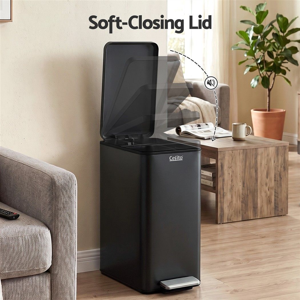Cefito 15L Slim Pedal Rubbish Bin Carbon Steel Black