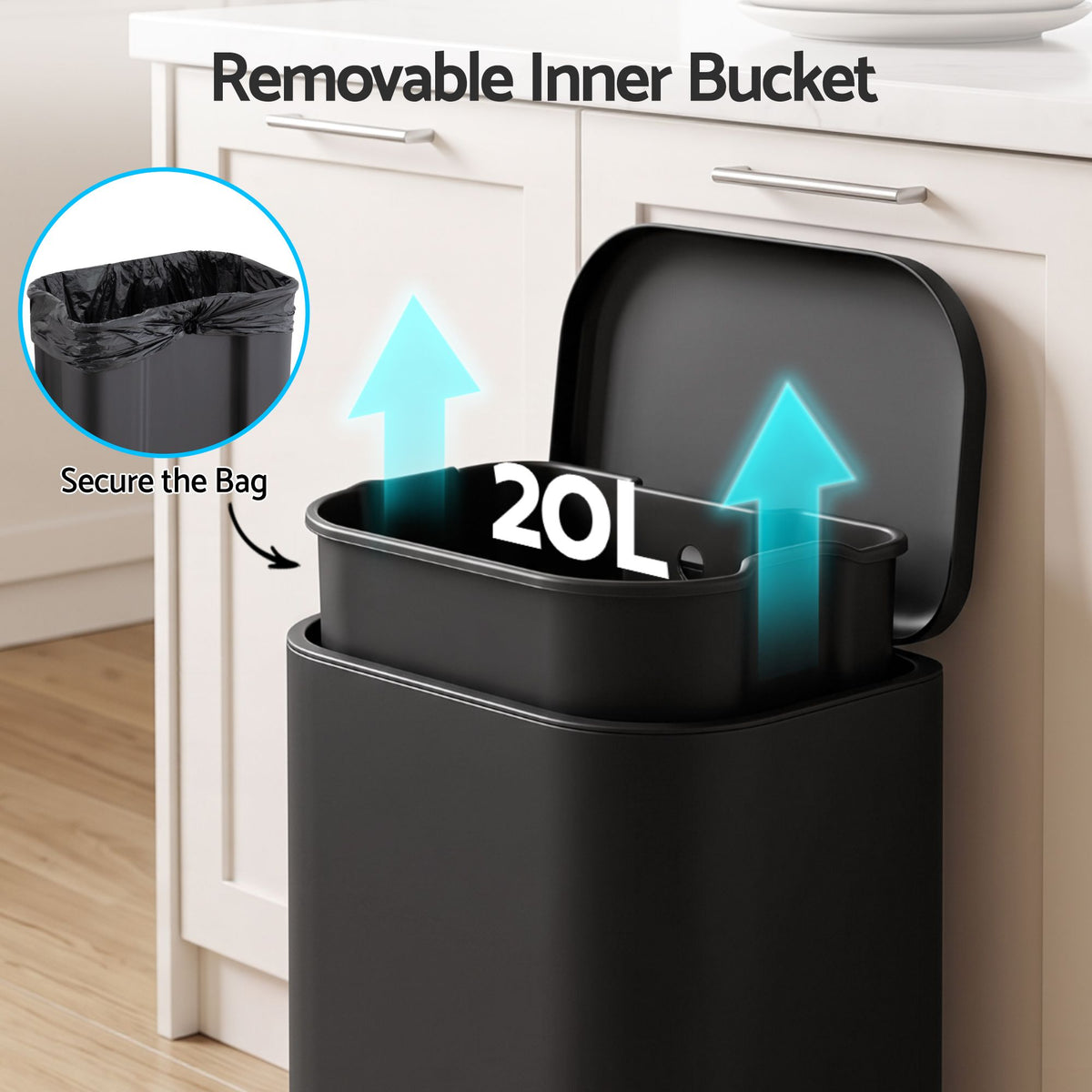 Cefito 20L Steel Pedal Bin Soft Close Kitchen Rubbish Bin Black