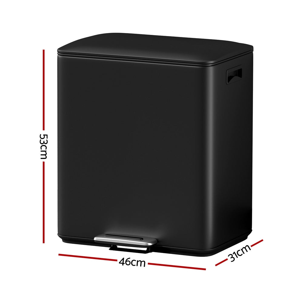 Cefito 40L Dual Compartment Pedal Bin Black