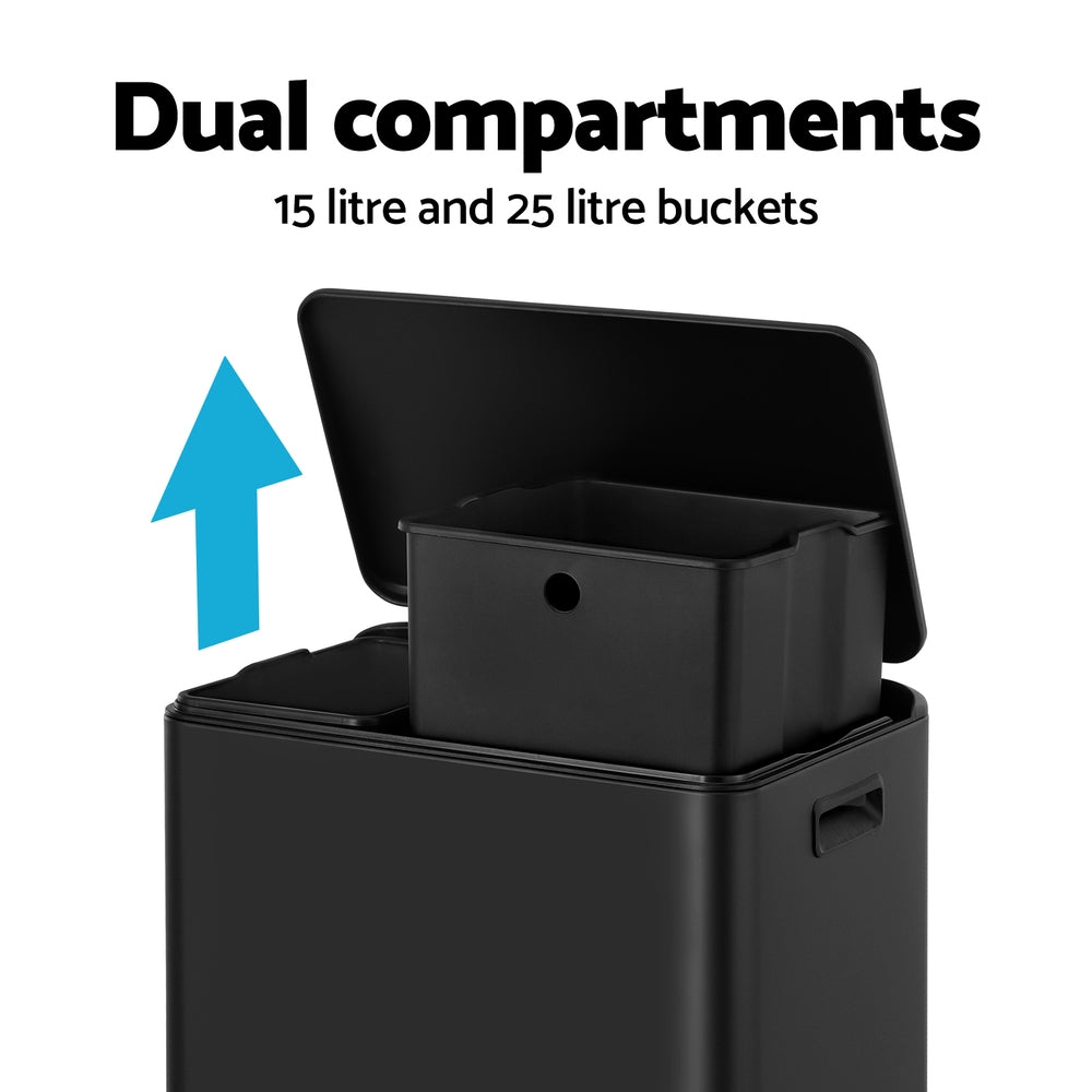 Cefito 40L Dual Compartment Pedal Bin Black