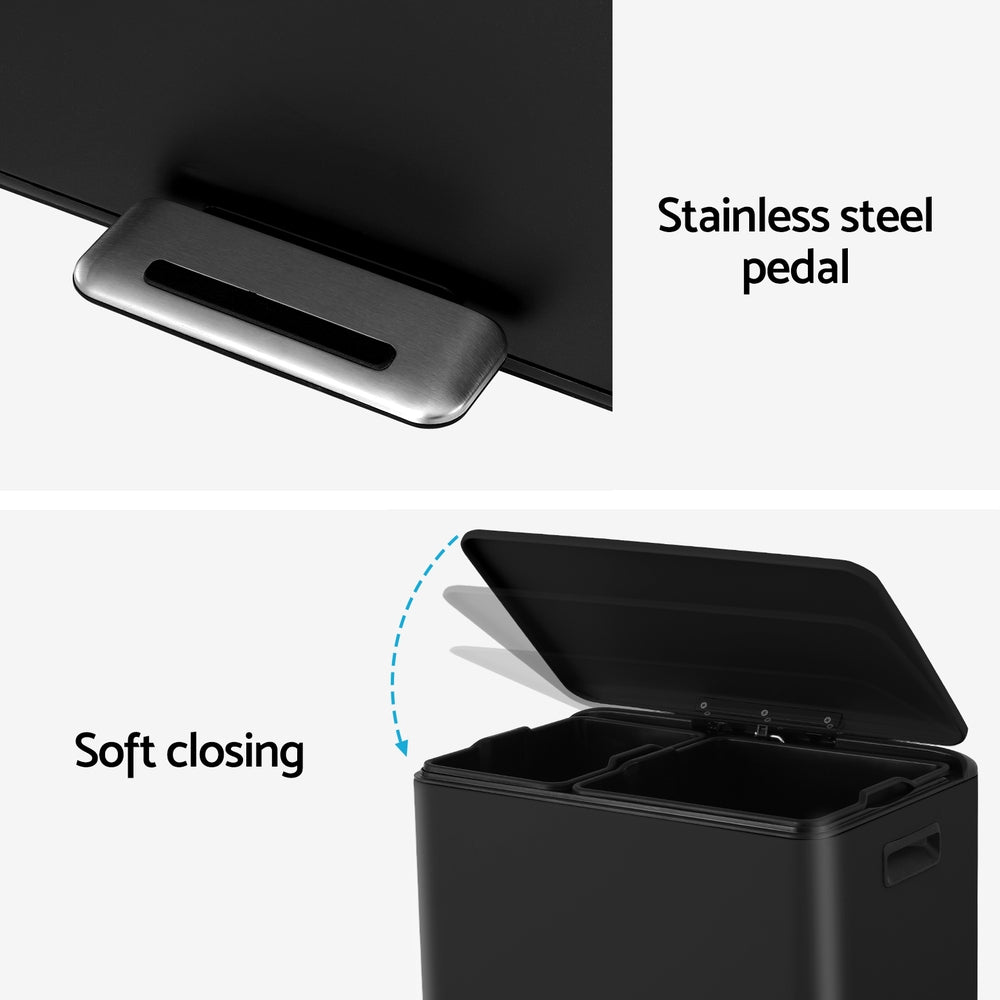 Cefito 40L Dual Compartment Pedal Bin Black