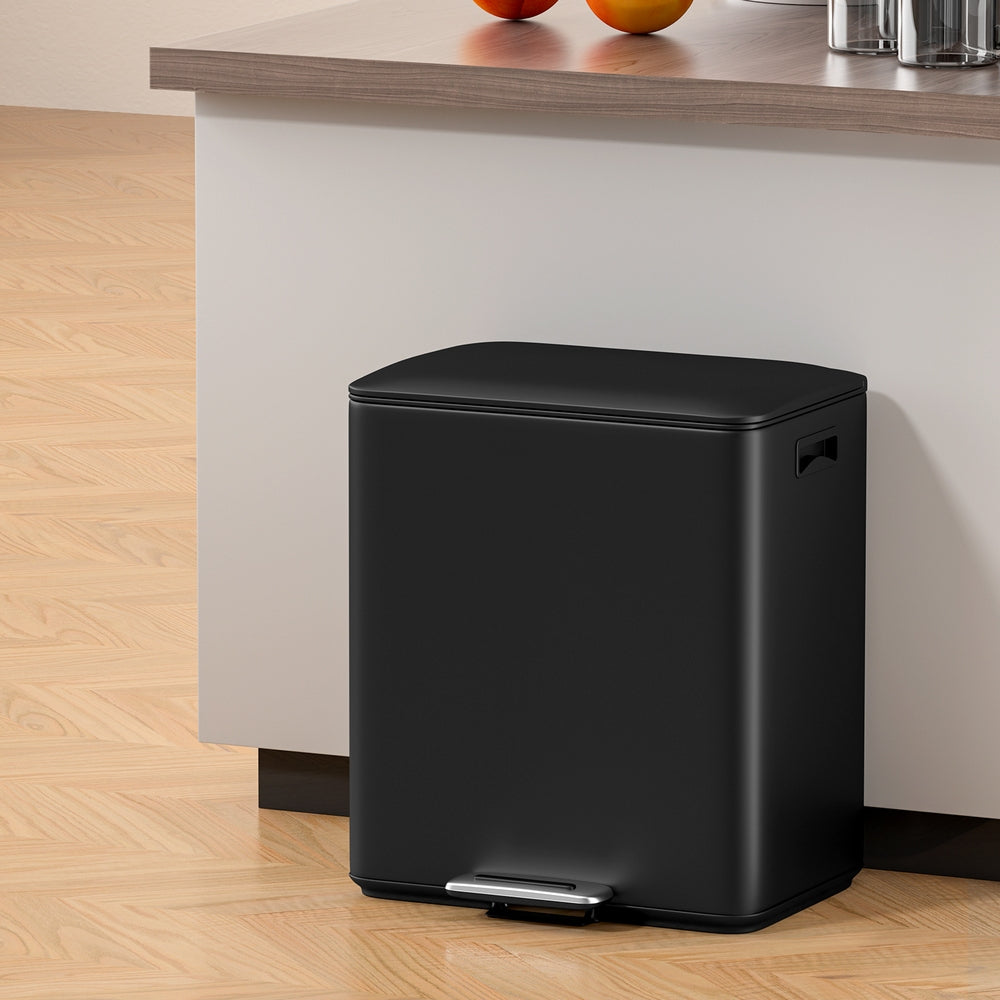 Cefito 40L Dual Compartment Pedal Bin Black