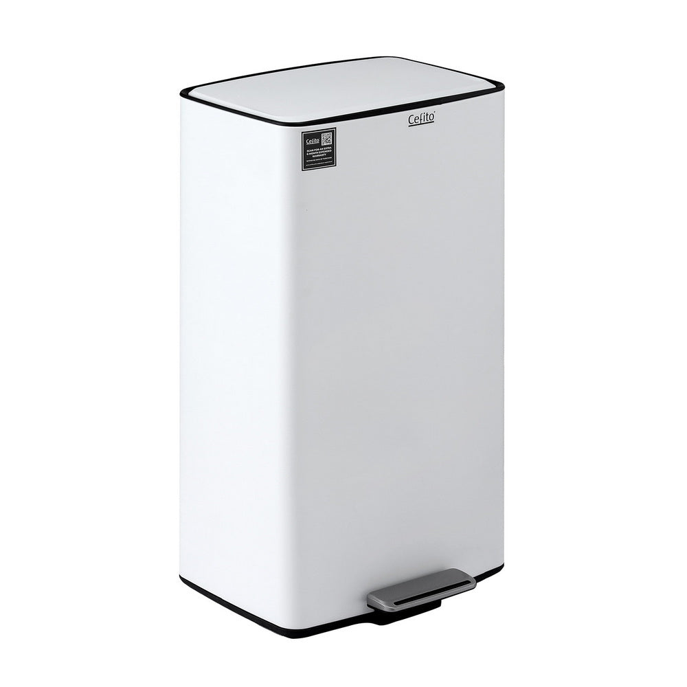 Cefito 40L Pedal Bin White Stainless Steel Soft-Close