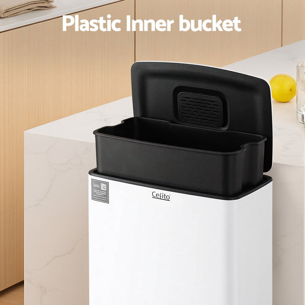 Cefito 40L Pedal Bin White Stainless Steel Soft-Close